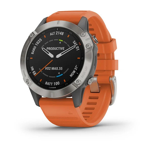 Đồng hồ Garmin Fenix 6 Sapphire - Titanium with Ember Orange Band